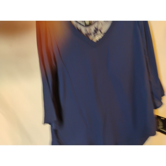 NWT Signature Studio Womens MEDIUM Navy Blue Dress Blouse Shirt Sheer Back - Picture 6 of 10